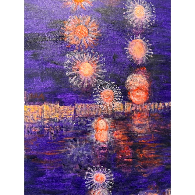 Vintage Molly J Schiff Landscape Painting Purple Night Sky Asia For Sale - Image 4 of 5