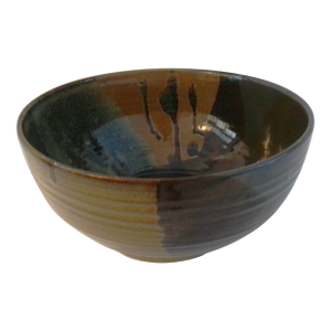 1990s Vintage Artisanal Earth-Tone Abstract Pottery Bowl