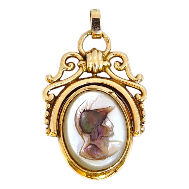 Antique 14k Gold Mother-of-Pearl and Onyx Flip Fob Pendant For Sale