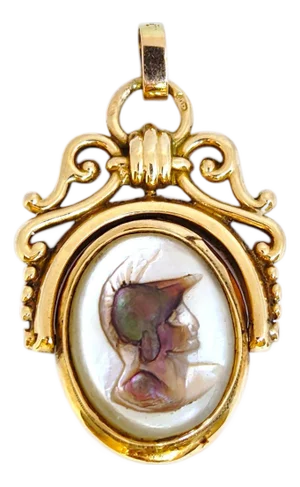 Antique 14k Gold Mother-of-Pearl and Onyx Flip Fob Pendant