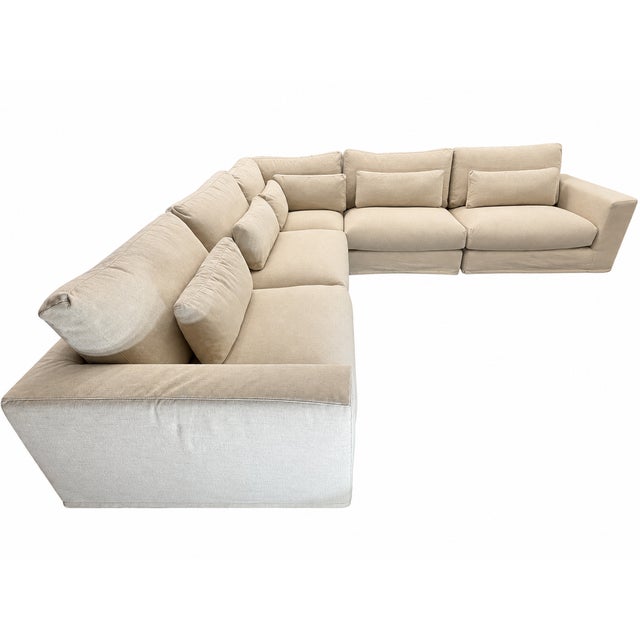 Wood Rh Lugano Modular 5-Piece Sectional | Italy | Down-Feather | Performance Linen Weave – Sand | Customizable For Sale - Image 7 of 18