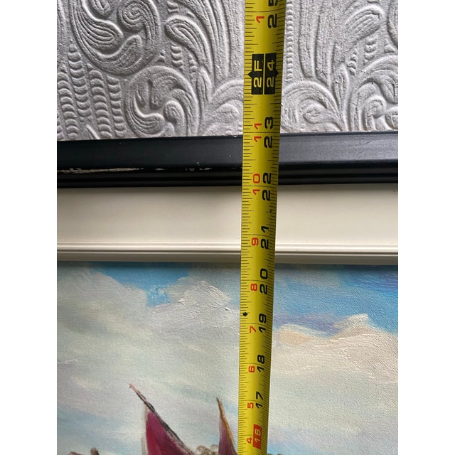 1990s Charles Garo Tatossian Original Signed Coastal Sailboat Painting For Sale - Image 9 of 9