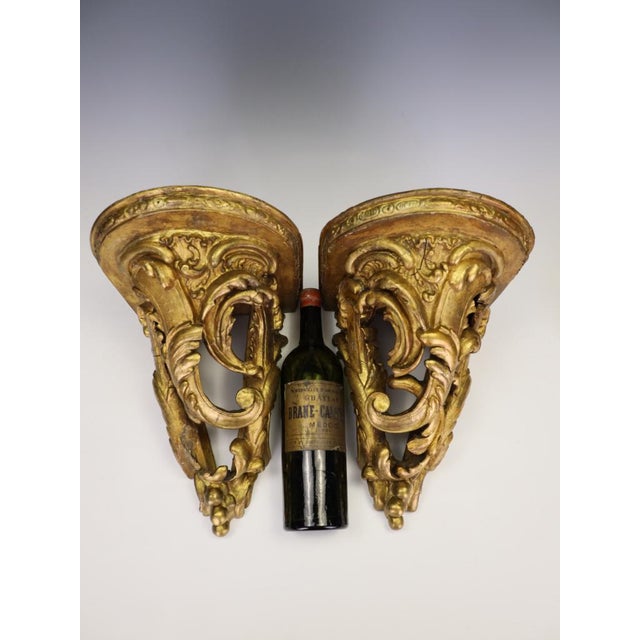 Antique 19th Century Rococo Revival Giltwood Wall Brackets, 1880, Set of 2 For Sale - Image 11 of 18
