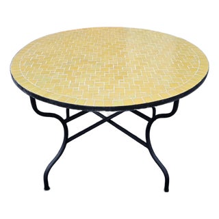 48" Handcrafted All Yellow Moroccan Mosaic Table, Squares For Sale