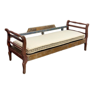 Rustic Wood Daybed Bench + Cushion, Vintage