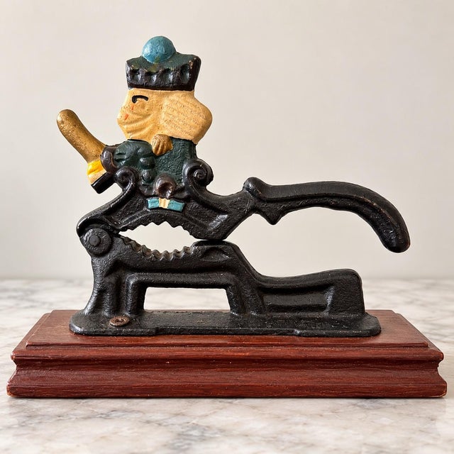 Traditional Vintage Cast Iron Soldier Nutcracker on Wood Base Hand Painted Decorative 7.5” For Sale - Image 3 of 4