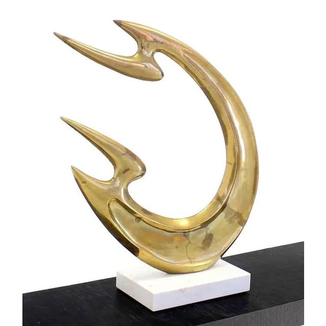 Vintage Mid-Century Modern Abstract Brass Sculpture and White Marble Flying Fire For Sale - Image 4 of 10