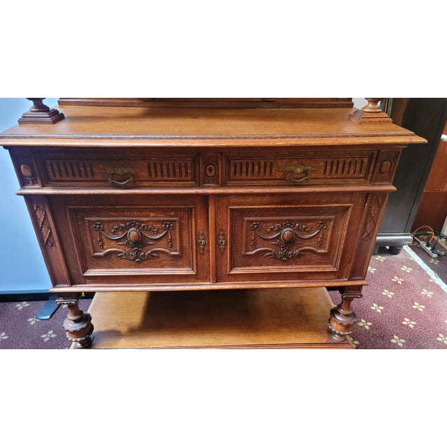 Antique 1880s French Henri II Style Sideboard Server Oak For Sale - Image 12 of 17