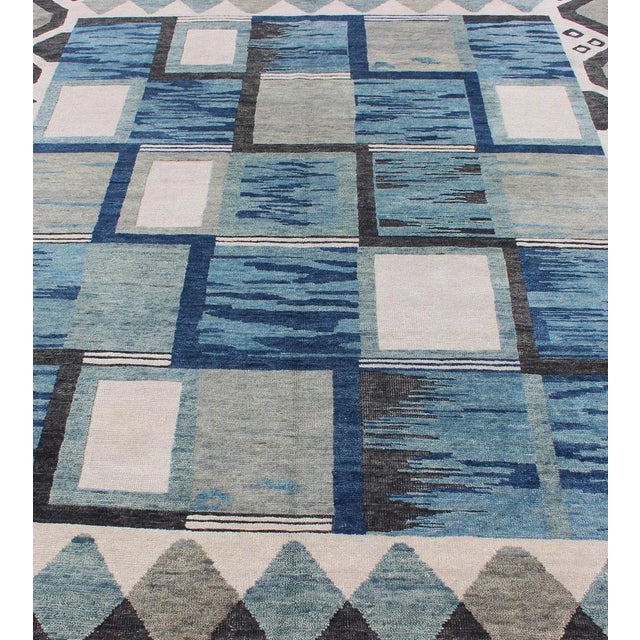 Scandinavian Piled Rug by Keivan Woven Arts, 8x10 Geometric Design Blue For Sale In Atlanta - Image 6 of 13