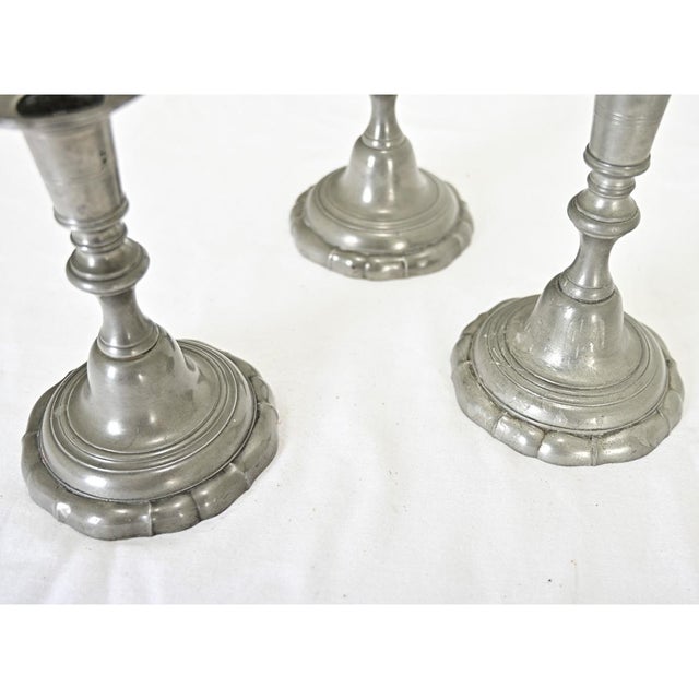 French Vintage Set of Three Pewter Candlesticks For Sale - Image 4 of 9