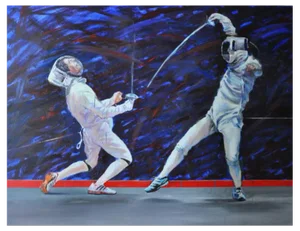 Dorota Zych-Charaziak, Swordsman. Duel, 2020, Oil on Canvas