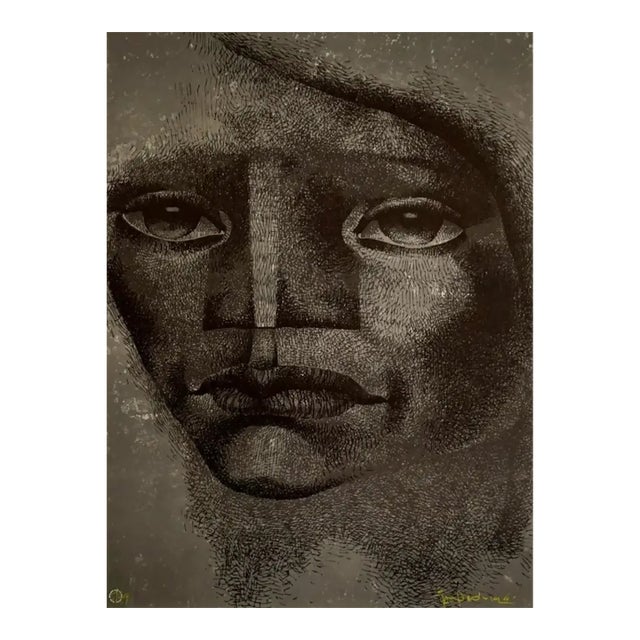 1970s Jorge Dumas Dark Portrait Lithograph For Sale