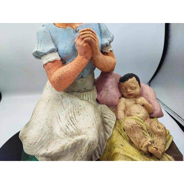 Pre-war figure, terracotta, Jesus in the manger, dimensions: height 38 cm, width 28.5 cm, depth 22 cm.