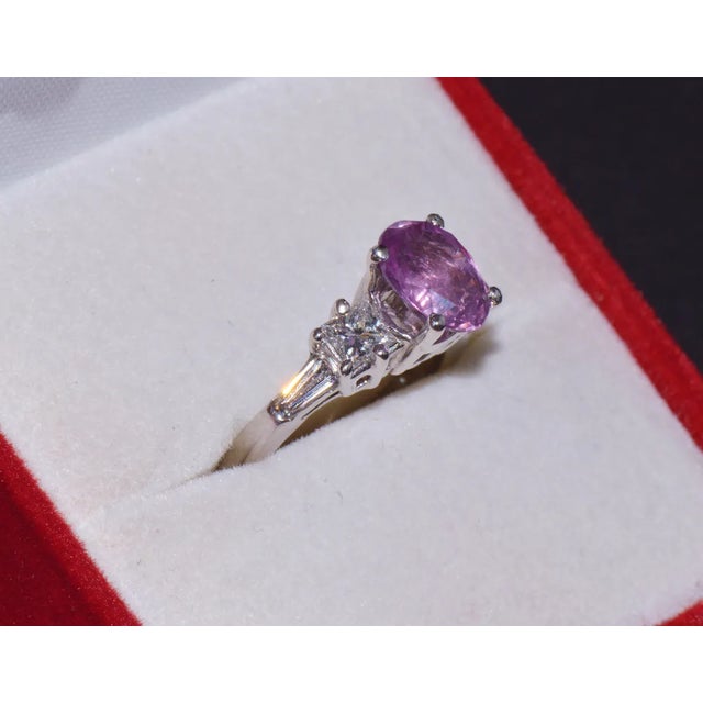 Pink GIA Certified Natural 3.53Cts Diamond Sapphire Five Stone Platinum Ring, size 5.25 For Sale - Image 8 of 10