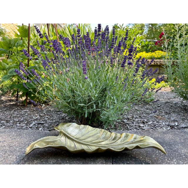 Mid-Century Solid Brass 14” Calla Lily Leaf Tray / Catchall For Sale - Image 12 of 13