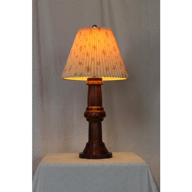 Wood 1940s Tall Parquetry Table Lamp Handmade Turned Wood For Sale - Image 7 of 15