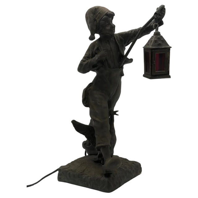 Bronze Optic Night Lamp Boy with Goose, Paris For Sale