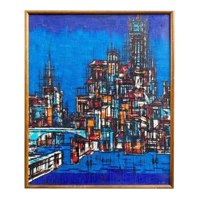 Oil on Canvas Cityscape, Mid-Century Modern, Signed, 1960s For Sale