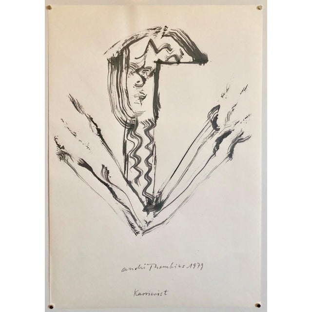 André Thomkins, 70s Modernist Swiss Dada Surrealist Painting Signed Andre Thomkins Brush Drawing, 1979 For Sale - Image 4 of 4
