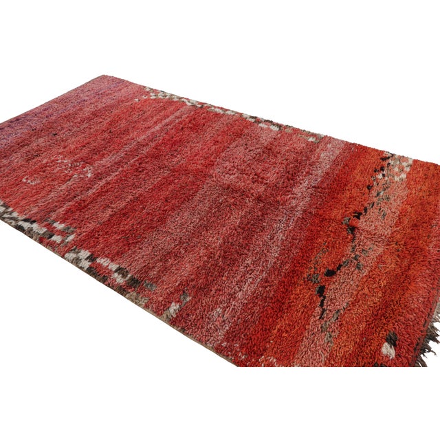 Rug & Kilim Vintage Moroccan Rug in Red With High Pile Stripes and Striae, From Rug & Kilim For Sale - Image 4 of 7