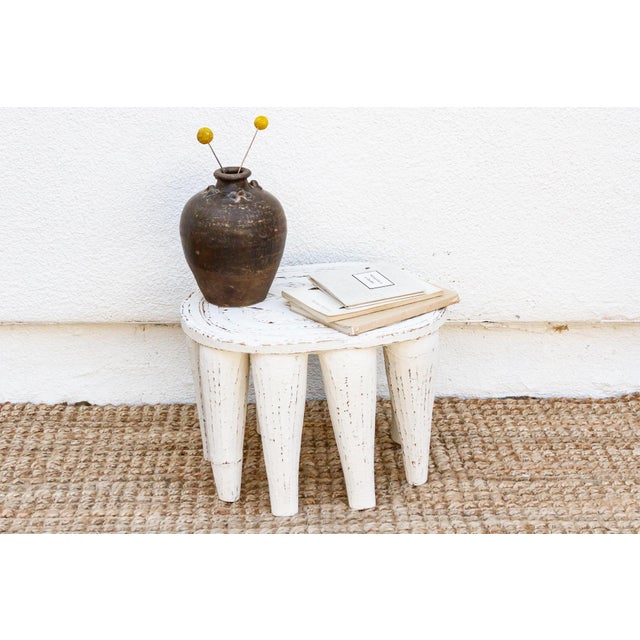 Wood Antique White Nupe Stool For Sale - Image 7 of 7