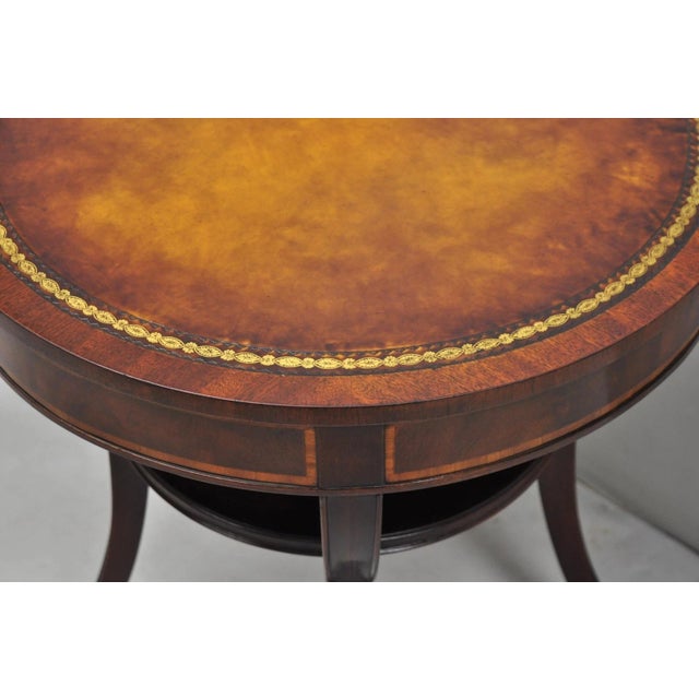 Vintage Weiman French Regency Round Mahogany Leather Top Saber Leg Side Table For Sale - Image 10 of 11