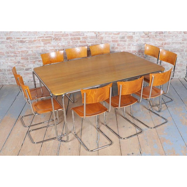 Bauhaus Dining Table, attributed to R. Slezák, Chrome, Polished Oak, Czech, 1930s For Sale - Image 17 of 18