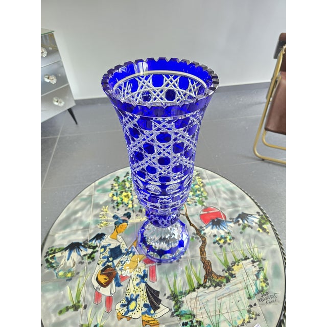 Large Cobalt Blue Cut Crystal Vase from Les Grands Ducs, 1980s, in Very Good conditions. Designed 1980 to 1989 This piece...