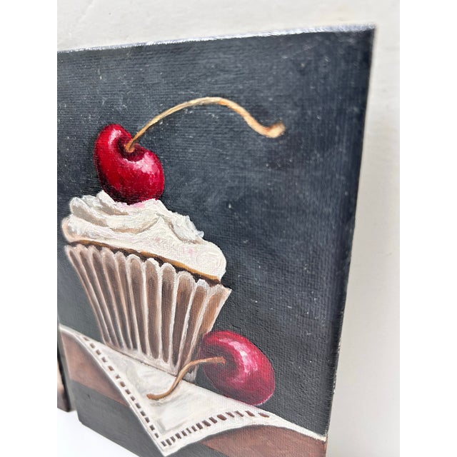 Paint Pair of Original Dessert Still Life Paintings by Jane Palmer Tart Cupcake For Sale - Image 7 of 10