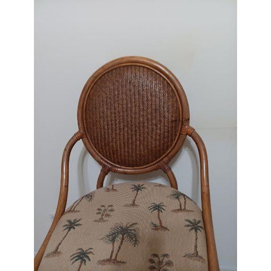 Brown 1990s Tommy Bahama Style Barstool Not Swivel Palm Fabric Upholstered Seat Set of 2 For Sale - Image 8 of 11
