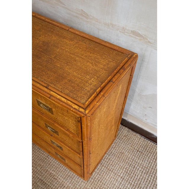 1970s Bamboo and Rush Fabric Chest of Drawers, 1970s For Sale - Image 5 of 6