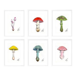 Mushroom by Lia Burke Libaire in White Frame, Small Art Prints, Set of 6 For Sale