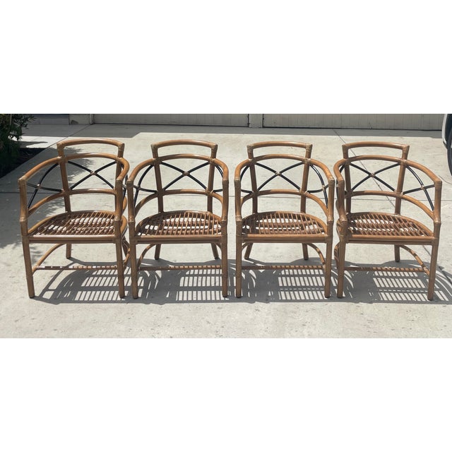 Camel McGuire Vintage Rattan Dining Chairs & Table, Gondola Collection, a Set of 5 For Sale - Image 8 of 18