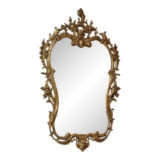 Baroque Wall Mirror With Hand-Carved Gold Leaf Frame For Sale