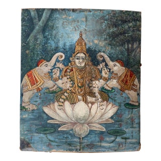 Antique Indian Tanjore Goddess Laxmi Painting For Sale