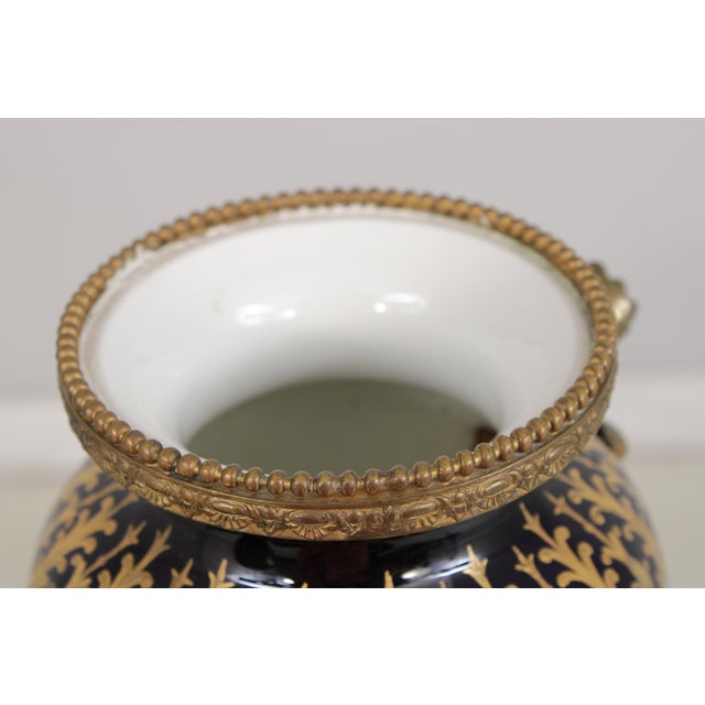 Pair of 1950s Sevres Cobalt Blue Porcelain Painted Urns W. Lids For Sale - Image 10 of 18