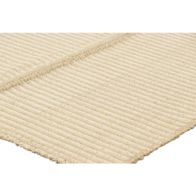 Rug & Kilim’s Contemporary Kilim in Beige and Cream White Textural Stripes For Sale In New York - Image 6 of 7
