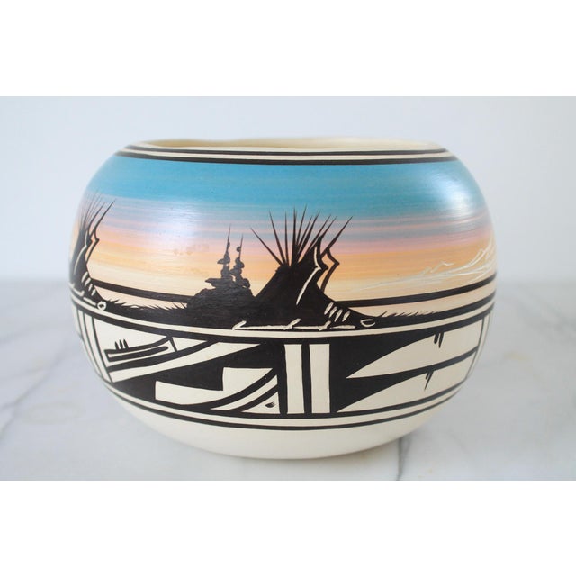 Vintage Native American Navajo signed pottery bowl. Signed V. Billie on bottom. No chips or cracks. Small marks on rim....