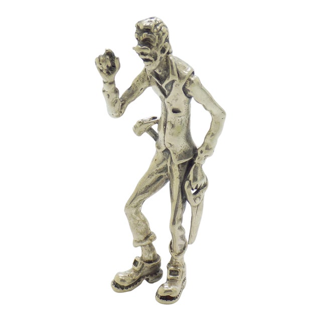 Vintage Italian Handmade Genuine Silver Handyman Carpenter Figurine From Tuscany For Sale