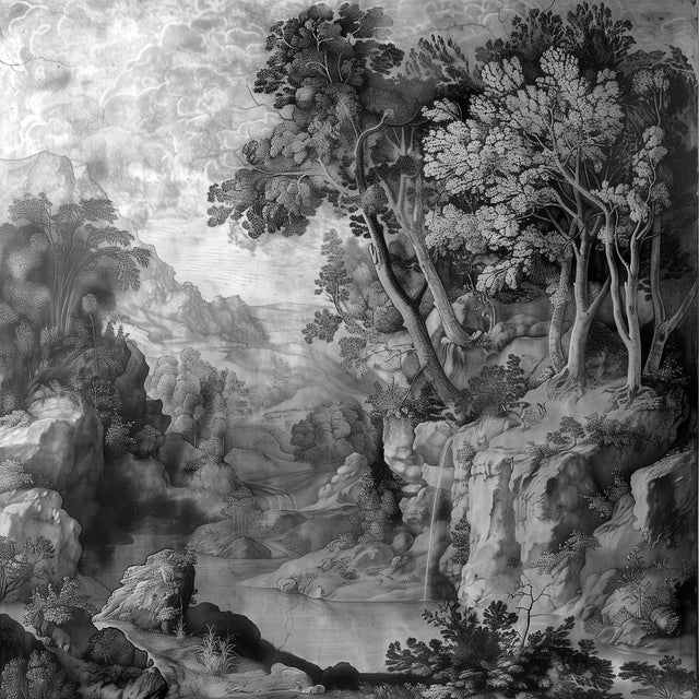 Rustic European 20" X 20" Grisaille Landscape Original Print 16th Century Style For Sale - Image 3 of 4