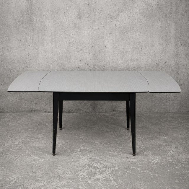 Mid-Century Modern Space Age Black & White Formica Draw Leaf Extending Dining Table For Sale - Image 6 of 10