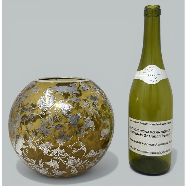 Glass Antique Vintage Sterling Silver Overlaid Amber Glass Bowl Vase Centerpiece 1900 For Sale - Image 7 of 8