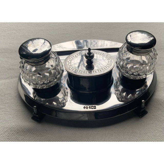 English Neoclassical Silverplate Inkwell & Inkstand ,c.1900 For Sale - Image 11 of 16