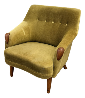 Danish Modern Green Mohair and Teak Lounge Chair, Circa 1950s