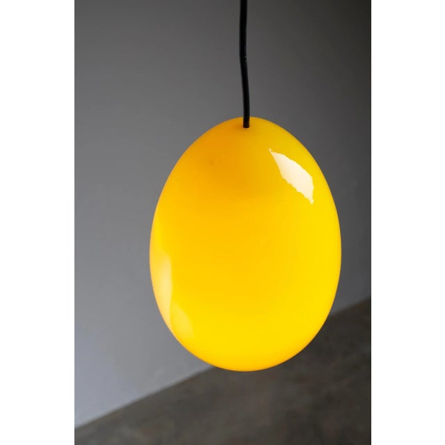 Mid-Century Bright Yellow Oval Pendant attributed to Luxus Sweden, 1960s For Sale - Image 6 of 7