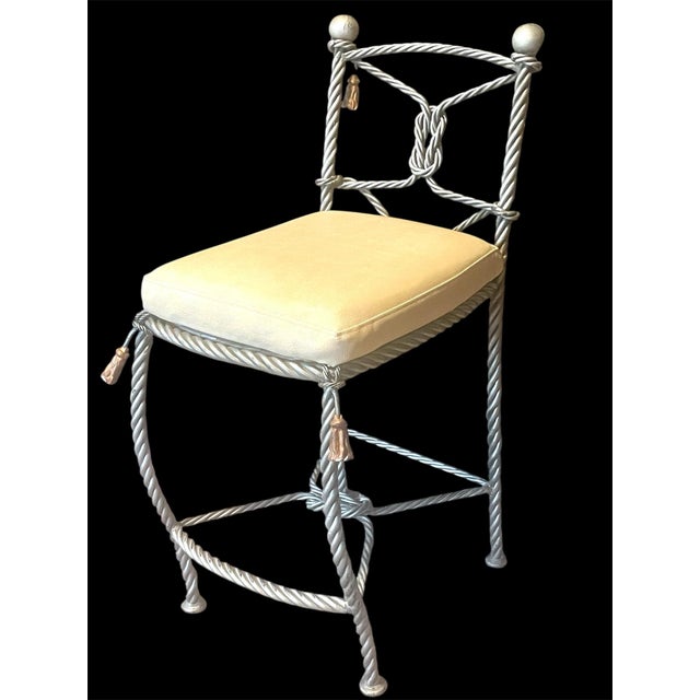 French Pair Vintage Napolean III Style Rope Twist Iron Stools For Sale - Image 3 of 9