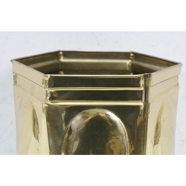 Hollywood Regency Brass Hexagon Trash Can Bin Planter Cachepot 11" For Sale - Image 10 of 14