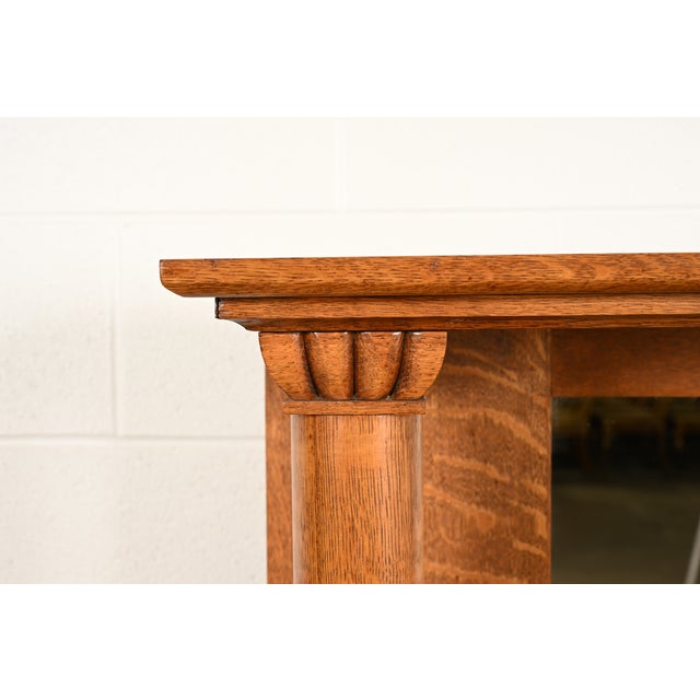 Brown Antique American Empire Tiger Oak Sideboard With Mirrored Backsplash, Circa 1900 For Sale - Image 8 of 15