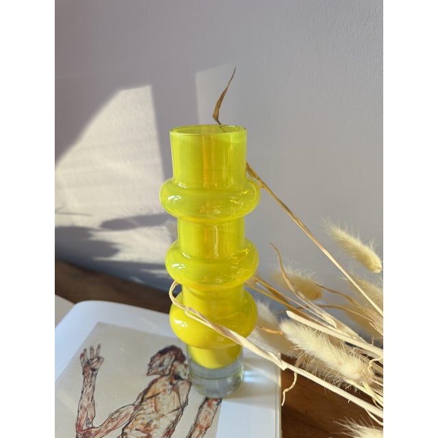 Mid-Century Modern Yellow Cased Glass Bamboo Vase by Bo Borgström for Åseda Glasbruk, Sweden, 1960s For Sale - Image 3 of 18