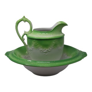 Antique w.h. Grindley Patented Apple-Green Ewer & Basin Set For Sale